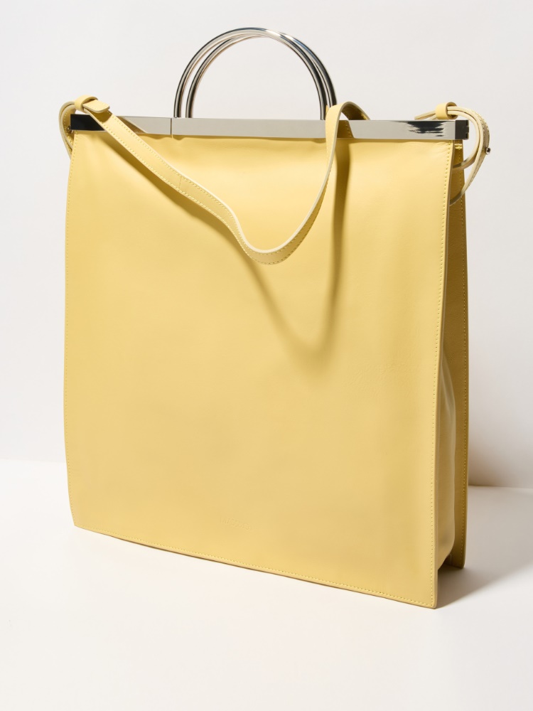 Cotton and linen T-shirt, optical white | MAX&Co. Leather bag - YELLOW - MAX&Co.